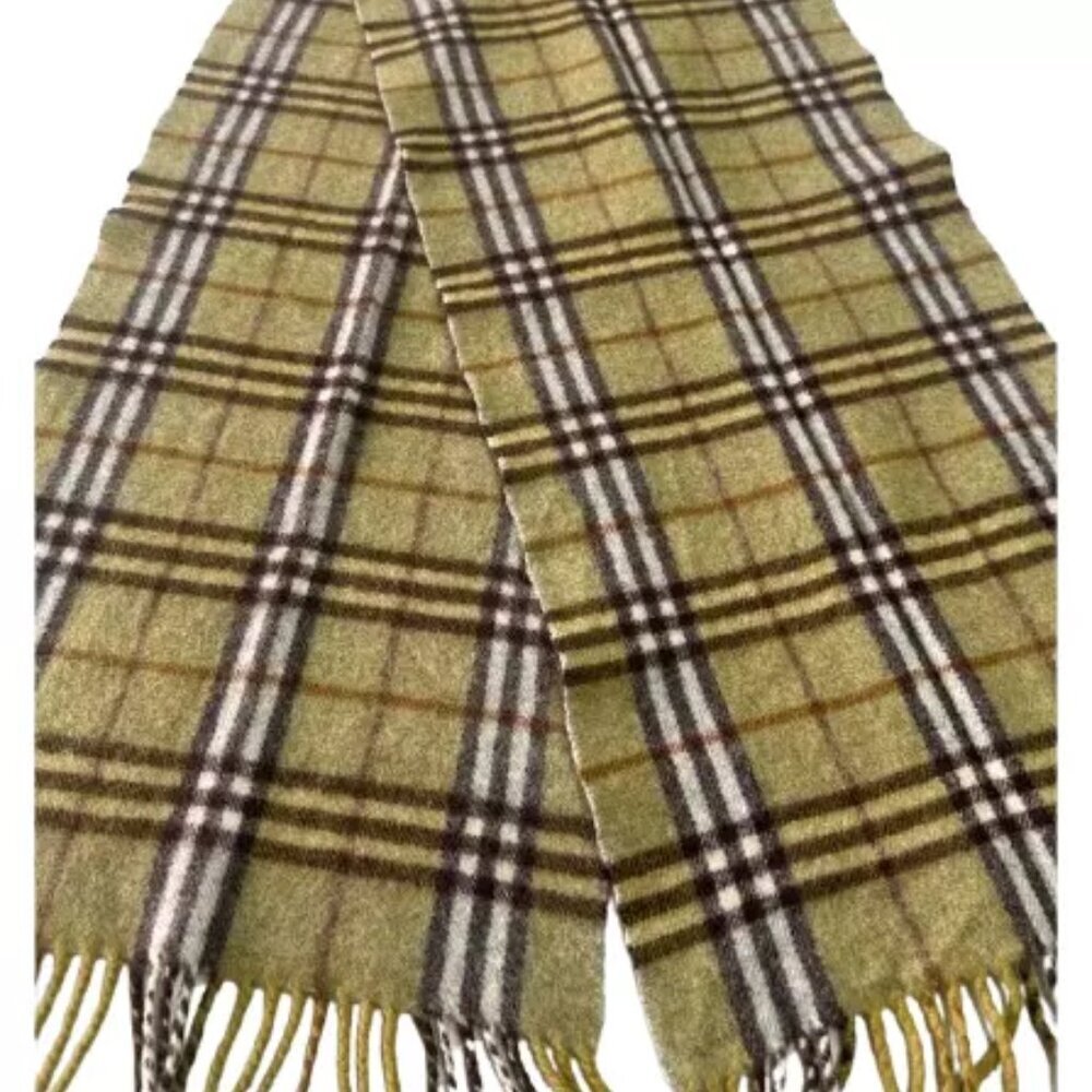 Burberrys Classic Check Scarf Green 100% Lambswool Unisex Scarf Made In England - Picture 2 of 7